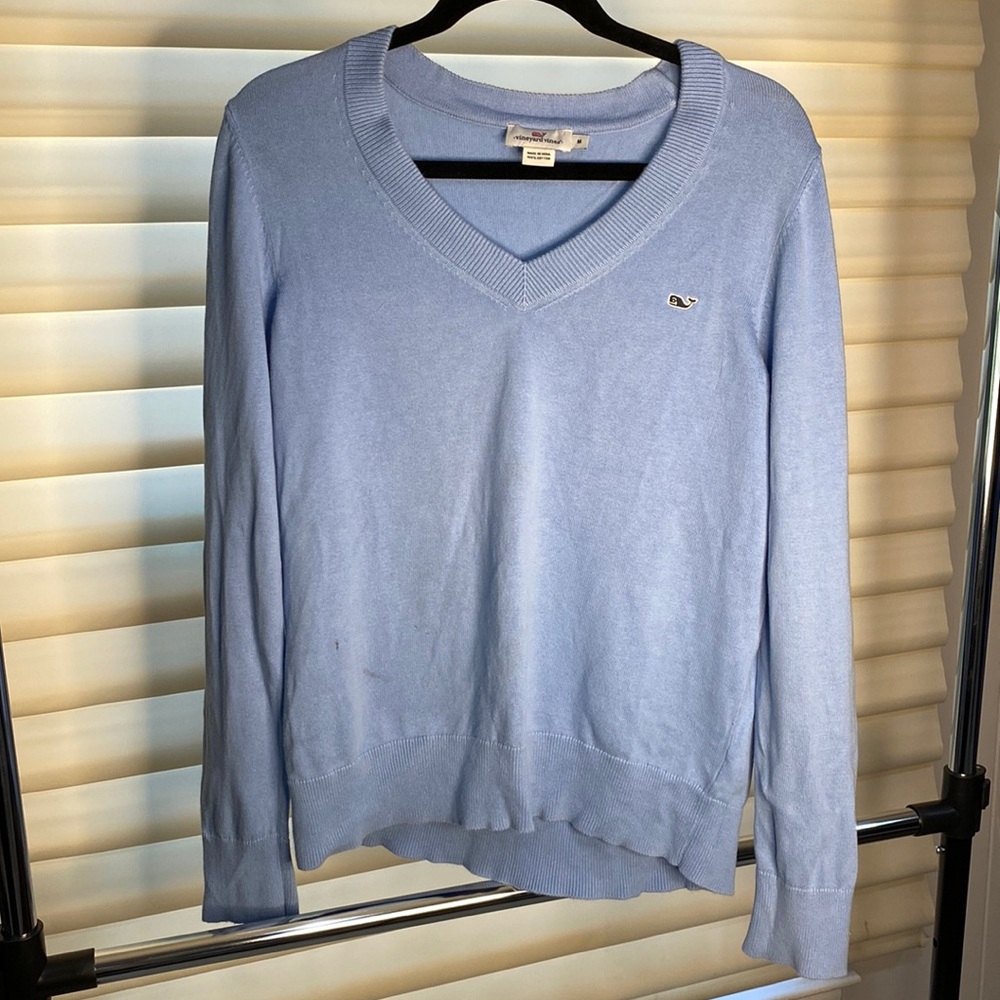 Vineyard vines cotton knit sweater blue v neck women size M